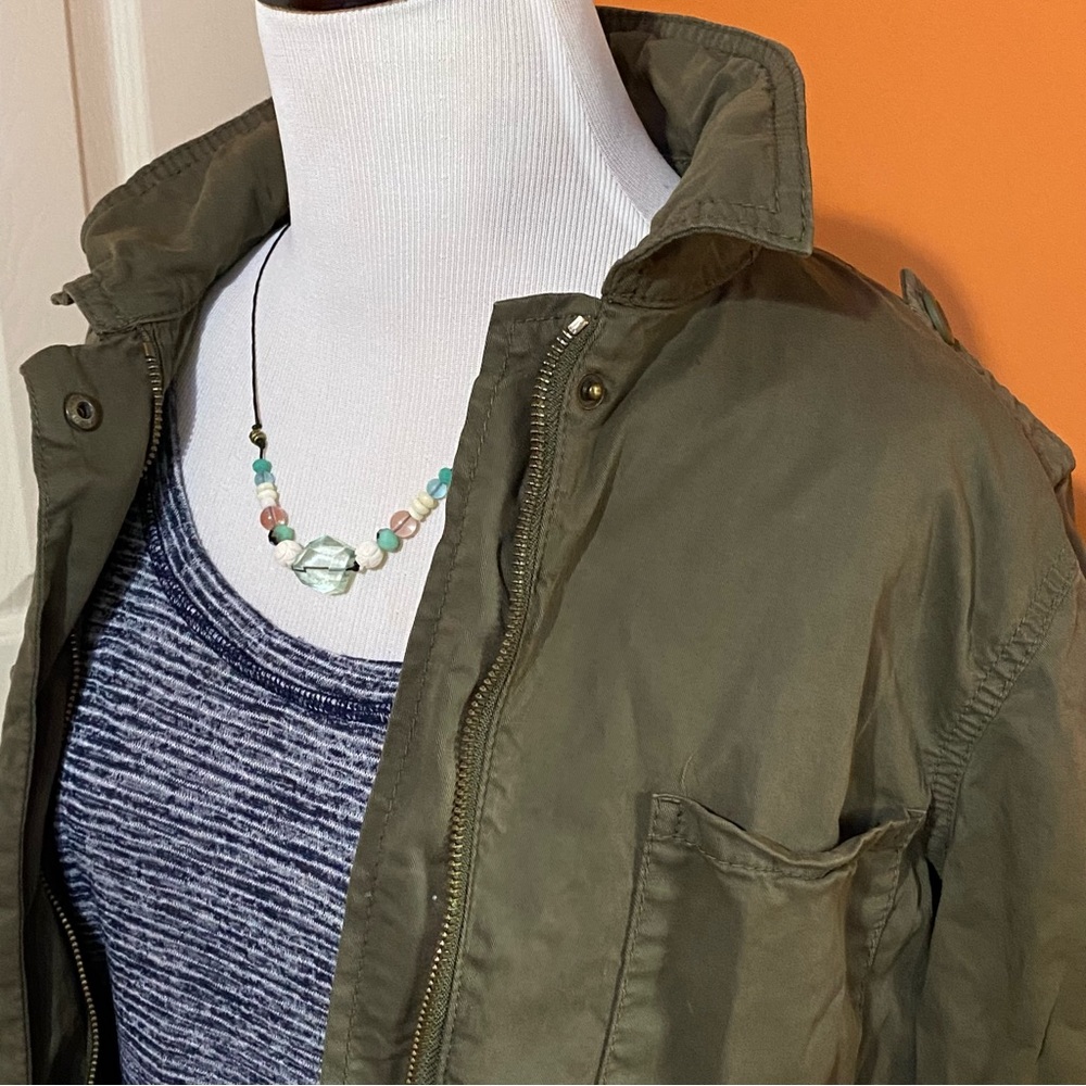 ATHLETA Top & HINGE Utility Jacket ~ Short Sleeve Blue Shirt ~ Army Flak Coat  S
